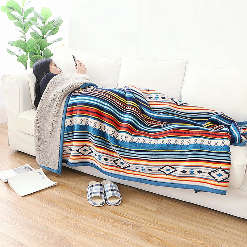 UKELER Bohemian Sherpa Throw 80'' x 60''- Soft Plush Flannel Boho Throw Blankets for Bed/Couch/Sofa/Office/Camping - Image 2